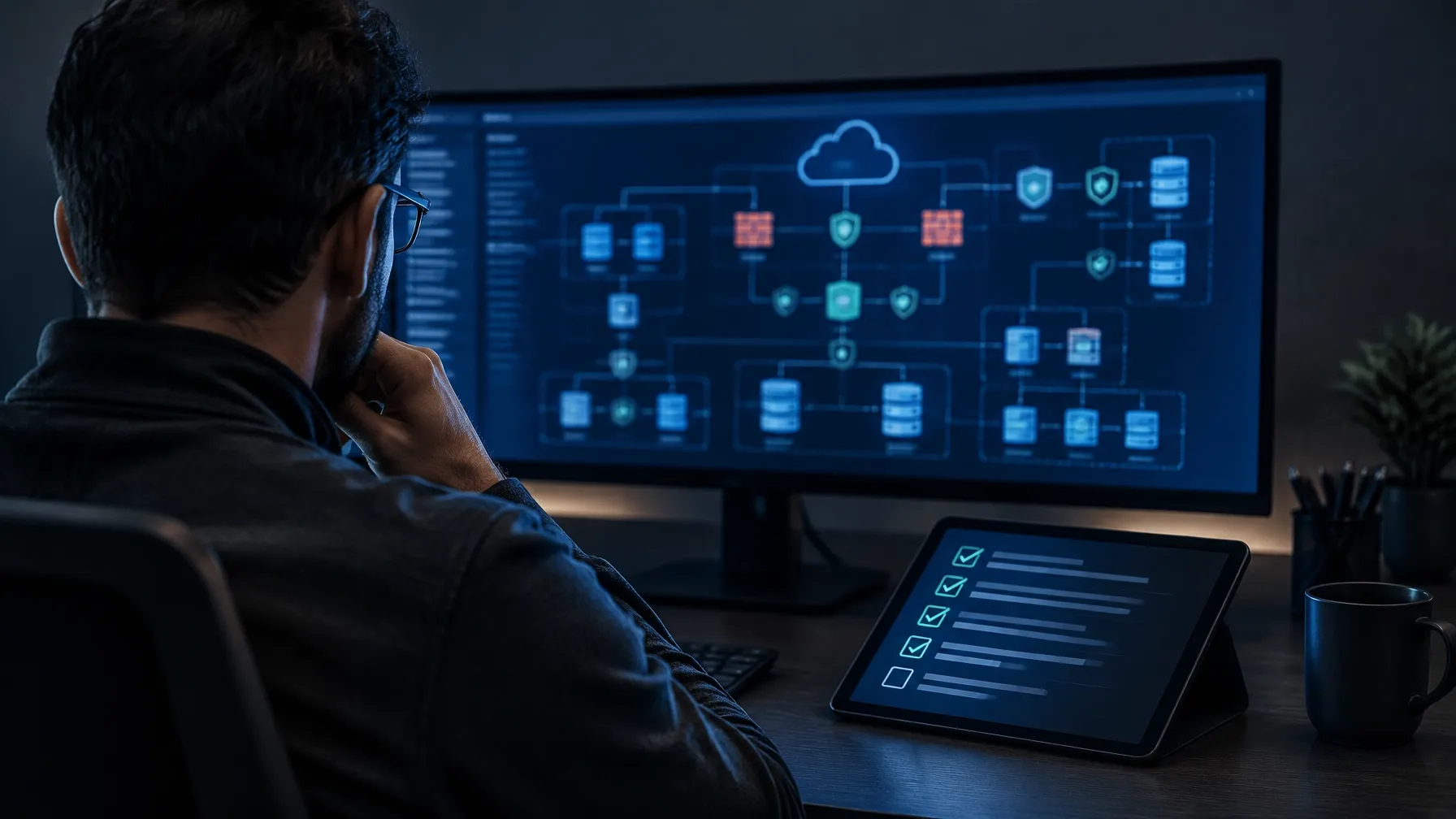 Security analyst reviewing cloud posture dashboards